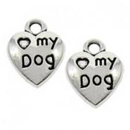 Metal Charm Heart "Love My Dog" Antique silver